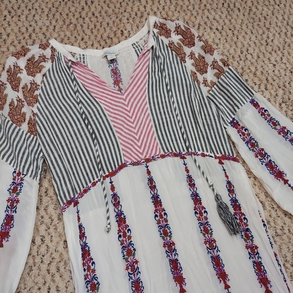 Sundance Mixed Print Striped Embroidered Floral Dress Women’s S Bohemian - Picture 2 of 16